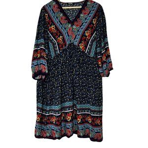 BTFBM Womens Floral Flowy Boho Summer Dress V-Neck Blue Size XL